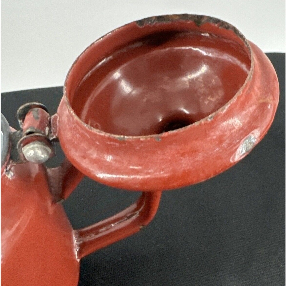 Teapot Burgundy Enamel Metal Farmhouse Decor 4.5" T Gooseneck Spout Distressed - Picture 8 of 11
